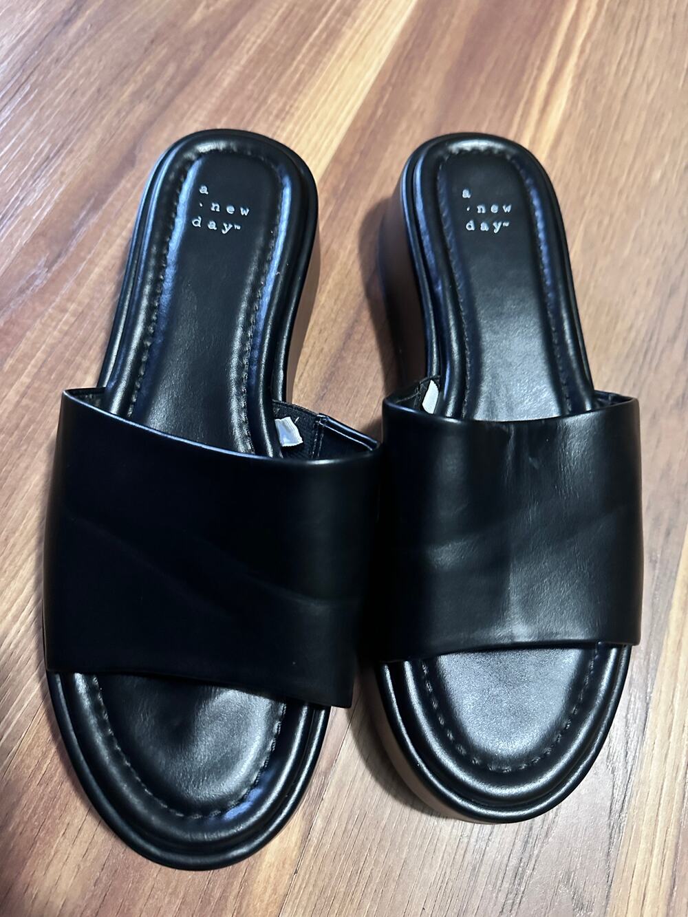 A New Day Black Chunky Slip-On Sandals
